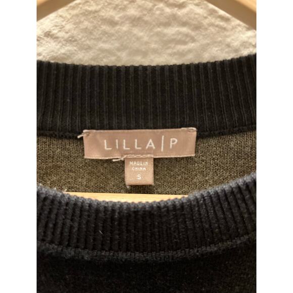 Lilla P Colorblock Knit Sweater Black Olive Gray Long Sleeve Sz S Cotton Modal - Picture 7 of 9